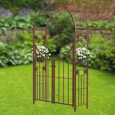 Image of Panacea Rosette Round Metal Garden Arch with Gate 7&#039;4 x 4&#039;1