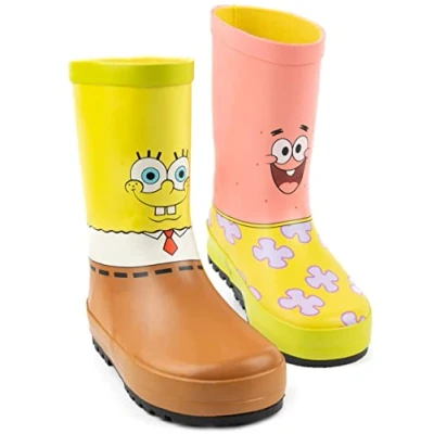 Image of SPONGEBOB SQUAREPANTS Boys Wellies Kids Multicoloured Rain Wellington Boots Patrick Star &amp; Sponge Bob Cartoon Costume Toddlers Water Resistant Walking Shoes Merchandise Gift for Children