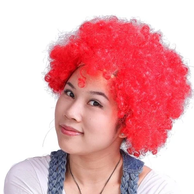 Image of HDE Neon Color Afro Curly Clown Halloween Costume Party Wig Fake Goofy Unisex Hair (Red)