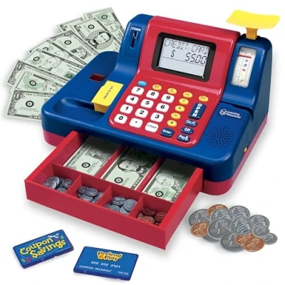 Image of Learning Resources Pretend &amp; Play Teaching Cash Register, 73 Pieces, Red/Blue