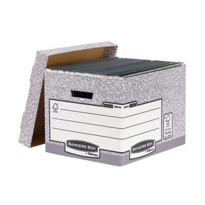 Image of BANKERS Box 10 System Standard Storage with Lids Cardboard for Office Archive Boxes Handles W33.3 x H28.5 D39cm (Pack of 10) Grey