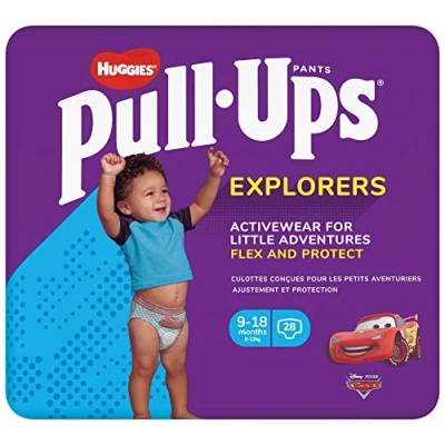 Image of Huggies Pull Ups, Explorers Nappy Pants for Boys 9 18 Months, Size 3 4 Flex and Protect Up Nappies with Potty Training Wetness Indicator , Pack of 28