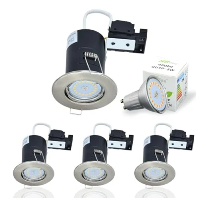 Image of HiBay 4X Dimmable LED Downlights Fire Rated GU10 Spotlights Recessed Ceiling Spot Lights Brushed Chrome Downlighters 240V, Incl. 5W Cool White Bulbs