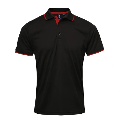Image of Premier Mens Contrast Coolchecker Polo Shirt (Black/Red) Size Large