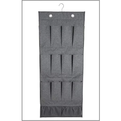 Image of Bigso Box of Sweden Hanging Storage Organiser with 12 Compartments for Wardrobe Hook and Metal Eyelet Fastening Cupboard made Polyester Cardboard Grey
