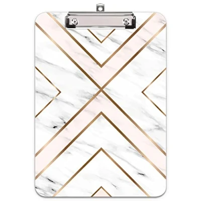 Image of Hnogri Plastic Clipboard A4, Fashion Design A4 Letter Size Clipboards &amp; Forms Holders for Office Supplies Lawyers,School Students and Kids, Low Profile Clip Cute Folder, Gold Line