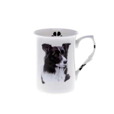 Image of (BB9) SINGLE BONE China BEAKER/ MUG/CUP BORDER COLLIE, Hand decorated Kirsty Jayne