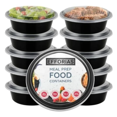 Image of Efforias Round Plastic Meal Prep Containers (30 Pack, 32oz) Reusable BPA Free Food with Airtight Lids Microwavable, Freezer and Dishwasher Safe