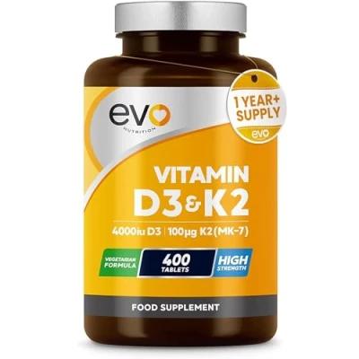 Image of Vitamin D3 4000iu &amp; K2 100ug MK7 400 Vegetarian Tablets 1 Year Supply Cholecalciferol Menaquinone Made in The UK
