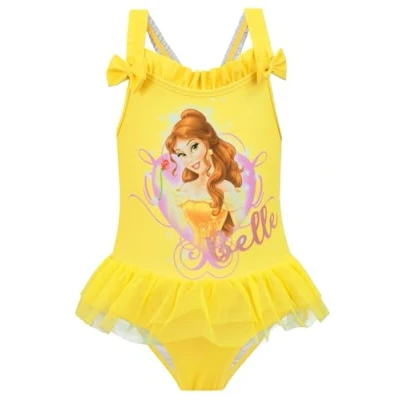 Image of Disney Princess Girls Beauty and The Beast Swimsuit One Piece Belle Swimming Costume Yellow 7 8 Years
