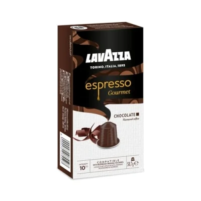 Image of Lavazza, Espresso Gourmet Chocolate, 100 Nespresso Original Machine Compatible Coffee Capsules, with the Natural Chocolate Aroma, Arabica and Robusta, Intensity 10/13, Medium Roast, 10 Packs