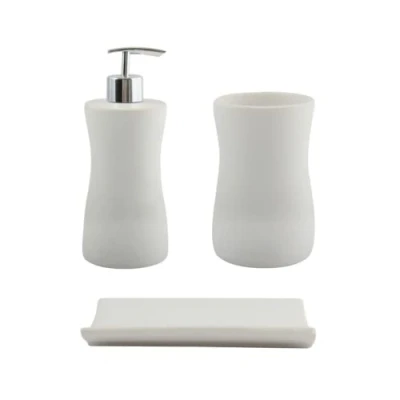 Image of MSV Bathroom Accessories Palma Ceramic Soap Dispenser/Soap Dish/Toothbrush Tumbler Set of 3 White