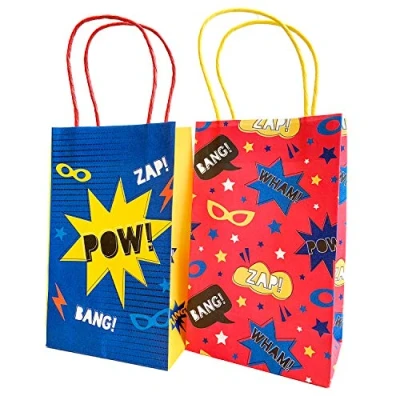 Image of Amscan 9909091 Superhero Kids Birthday Party Paper Loot Bags 8 Pack
