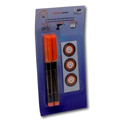 Image of Minder Property Marking Pens Including 2 x Invisible UV Ink Covert Marker and Warning Stickers