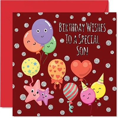 Image of Fun Birthday Cards for Son Balloons Happy Card from Mum or Dad, Gifts, 145mm x Greeting Gift