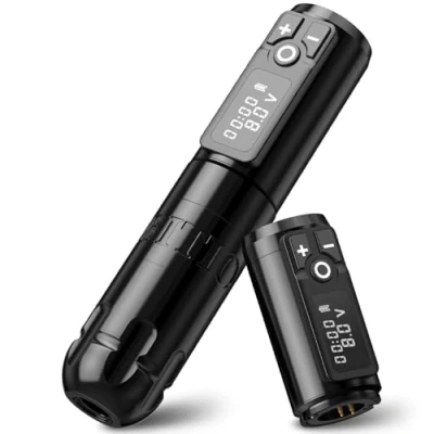 Image of Ambition Soldier Rotary Battery Pen with Extra Tattoo Cartridge Machine 2400mAh Wireless Power Coreless Motor Digital LED Display Equipment Supply (Polish Black)