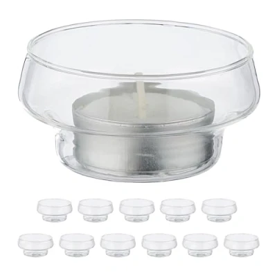 Image of Relaxdays Set of 12 Floating Tea Light Holder, Glass, Water Decoration, Wedding, Pool &amp; Pond, Candle, Transparent, 3.5 x 6.5 cm