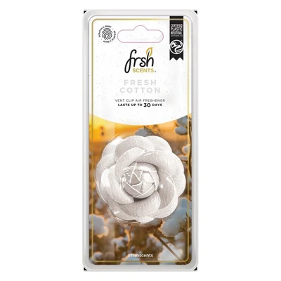 Image of FRSH Scents FR9712 Fresh Cotton x1 Luxury Flower Vent Clip Air Freshener Lifespan of Upto 30 Days Ideal for Any Size Car Vent, White