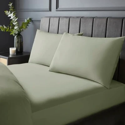 Image of Silentnight Pure Cotton Fitted Sheet Cool Soft Touch 200 Thread Count Extra Deep 40cm Bed Mattress Breathable 100% Elasticated Corners, Machine Washable, Sage Green, King