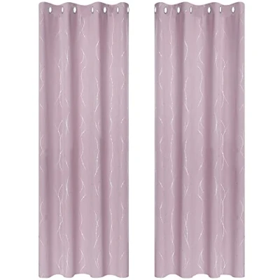 Image of Deconovo Super Soft Blackout Eyelet Curtains Foil Dotted Line Printed Thermal Insulated for Living Room W55 x L95 Baby Pink One Pair