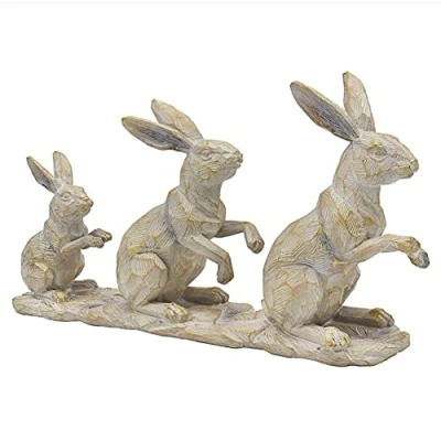 Image of The Leonardo Collection LP48229 Family of 3 Hares Ornament with Driftwood Effect, Boxed