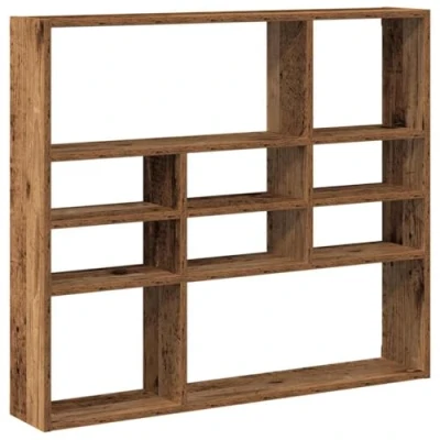 Image of vidaXL Wall Shelf Engineered Wood, 9 Compartments, Old Wood Brown, 90x16x78 cm Living Room/Office/Bedroom