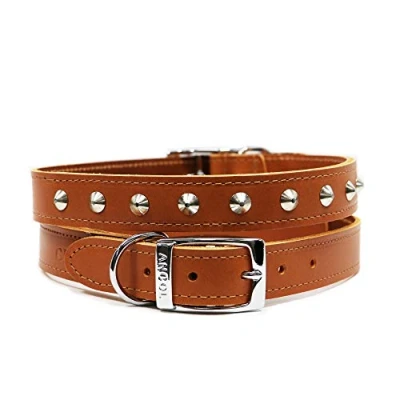 Image of Ancol Comfortable Durable Leather Tan Stud Collar Pet Training Accessory 55 63cm, Size 8