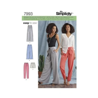 Image of Simplicity Pattern 8389 Women’s Pants with Length and Width Variations Tie Belt, Paper, White, 22 x 15 1 cm