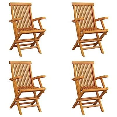 Image of vidaXL Folding Garden Chairs 4 pcs Solid Teak Wood Outdoor Furniture with Ergonomic Design, Easy Cleaning, Lightweight for Flexible Use, No Assembly Required, Ideal Patio, or Terrace