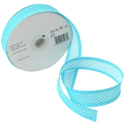 Image of Inastri 25/ 5/ 5 mm Cotton Bias Binding in Turquoise Polka White 261