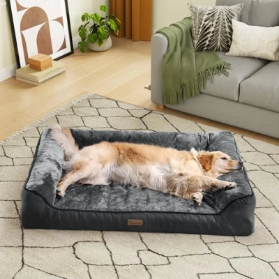 Image of YITAHOME Extra Large Dog Bed,Washable Orthopedic Memory Foam Beds and Couch with Removable Zipper Cover,135x107x22cm,Grey