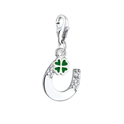 Image of Elli Charms Ladies Pendant Horseshoe Cloverleaf with Crystals in 925 Sterling Silver
