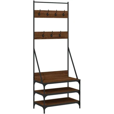 Image of vidaXL Clothes Rack with Shoe Storage Brown Oak 70x40x184 cm