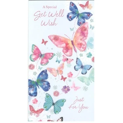 Image of Get Well Card with Glitter Butterflies, 12.5 x 24 cm, Wishing a Speedy Recovery