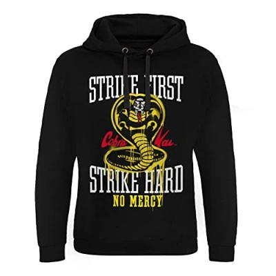 Image of Cobra Kai Officially Licensed Strike First Hard No Mercy Epic Hoodie (Black), Large