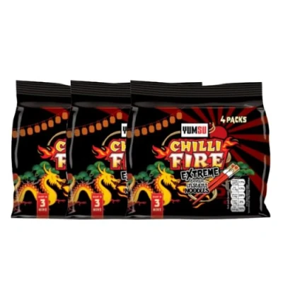 Image of Yumsu Chilli Fire Extreme Flavour Instant Ramen Noodles Assorted Packs Extra Spicy Halal Noodle Soup, Asian Hot Snack, Quick &amp; Easy Meal (Pack of 12)