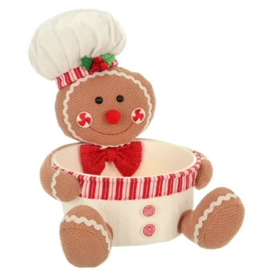 Image of Mr Crimbo Christmas Candy Holder Gingerbread Person Figure Decoration Festive Treats Bowl 27cm Man