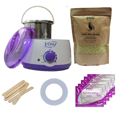 Image of Vaxy Professional Waxing Kit with Wax Heater, Hard Beads 500g, Spatulas, After Wipes, Collar Stripless Depilatory Pellets Solid Film Beans No Strip Needed (Lemon)