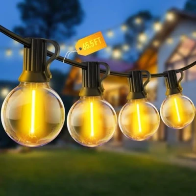 Image of YRATERVSR Outdoor Garden String Lights LED 65.5Ft 20M Festoon Light Mains Powered Outside Lighting Waterproof Shatterproof G40 Bulb Hanging for Balcony Gazebo Patio Party