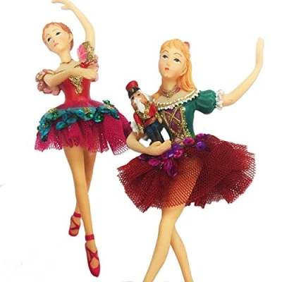Image of Gisela Graham Set of 2 Nutcracker Clara Ballerina Christmas Tree Decoration New