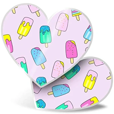 Image of 2 x Heart Stickers 7.5 cm Pink Ice Lolly Print Summer Holiday Laptop Tablet Luggage Scrapbook #16085