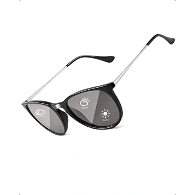 Image of TJUTR Photochromic Polarized Sunglasses Unisex for Driving, Classic Retro Round Eyewear UV Protection (Black Frame/Photochromic Lens)