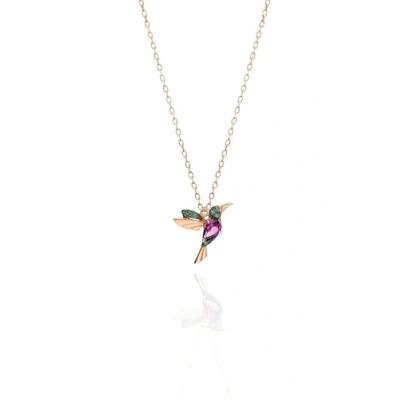 Image of Einzelstück Hummingbird Charm Necklace, 925 Sterling Silver, Genuine Gold Plated Silver Chain, with Cubic Zirconia, Bird (Hummingbird Gold), Gold, Zirconia
