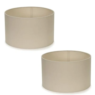 Image of Pair of Modern Natural Fabric Cylinder Ceiling Pendant Lampshade/Table Lamp Drum Light Shade Small