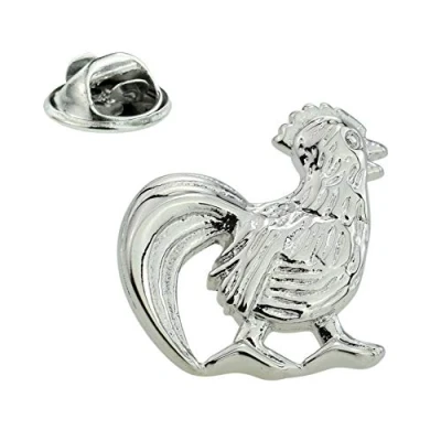 Image of Silver (Rhodium) Rooster Cockerel Chicken Lapel Pin Badge X2AJTP283