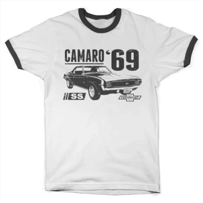 Image of Chevrolet Officially Licensed Camaro SS 1969 Ringer Mens T Shirt (White Black), X Large