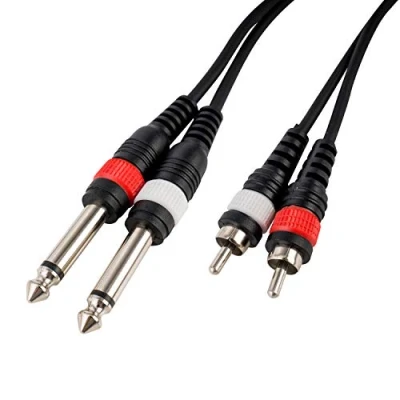 Image of CASCHA Professional Audio Cable, 2 x jack 6.3mm Male to RCA Chinch Male, 6m Length, Black