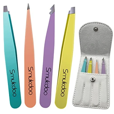 Image of Smukdoo Professional 4 Pcs Eyebrow Tweezers Set for Ingrown Hair Removal Eyelash Extension Eyebrows Plucking Tweezers(Multi Colored)