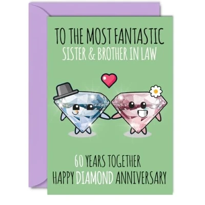 Image of Cute Diamond Anniversary Card for Sister &amp; Brother In Law 60 Years Together Happy 60th Wedding Cards Sister, A5 Greeting Sixtieth Anniversaries
