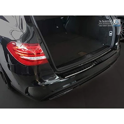 Image of Avisa Black Stainless Steel Rear bumper protector compatible with Mercedes C Class W205 Kombi 2014 2021 &#039;Ribs&#039;